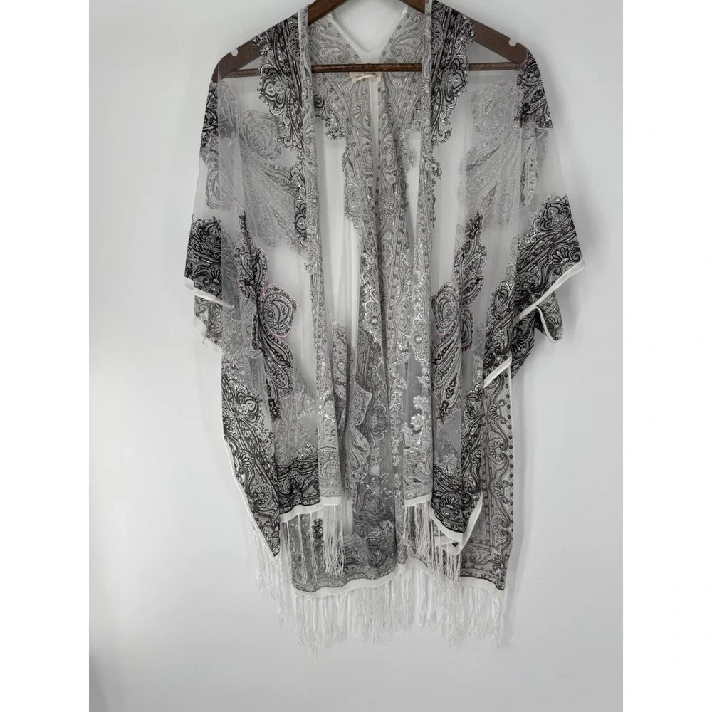 Pretty Persuasions‎ Sheer Paisley Boho Open Front Wrap Kimono One Size festival